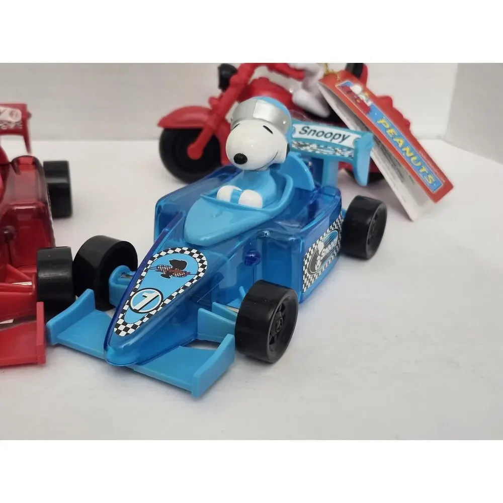 Vintage Peanuts Snoopy Vehicle Toy Lot of 5 - Race Cars, Airplane, Motorcycle